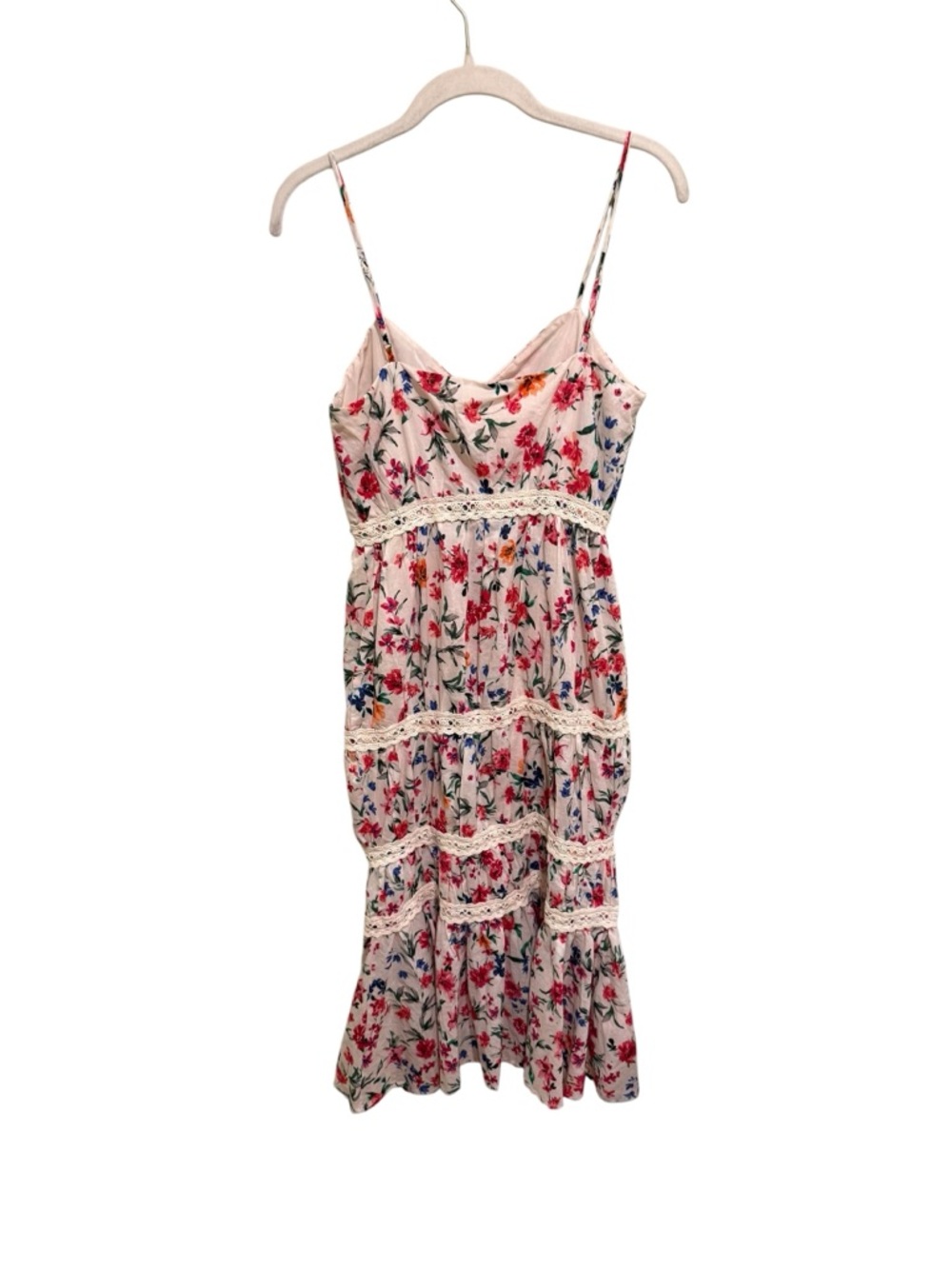 NWT Lovers + Friends 100% Cotton Cream Floral Dress with Pink and Blue Accents S - Picture 4 of 5